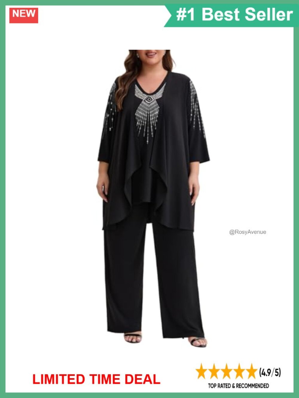 Plus Size 3-Piece Sequin Embroidered Knit Pant Suit Wedding Guest